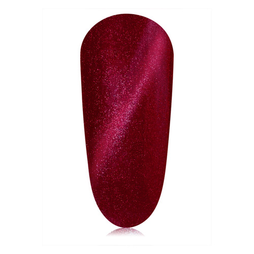 Swatch of magnetic gel polish from The GelBottle Inc. called "Amore Magnetic" showing the decadent red color with golden shimmer.