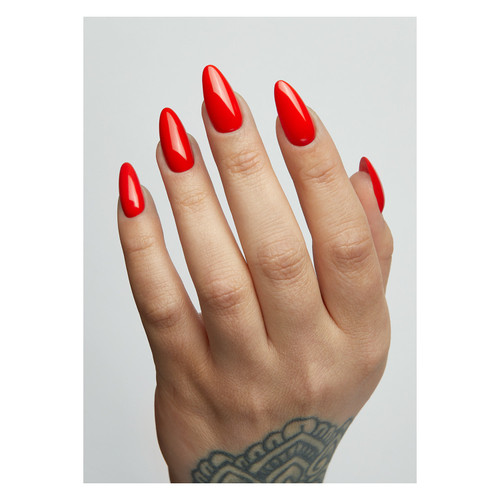 Almond shaped nails with Ketchup by The GelBottle Inc. with a gorgeous striking red color.