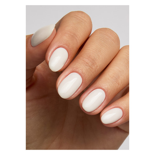Short natural nails finished with The GelBottle Inc. Original BIAB in a glossy milky white shade called "Snow"