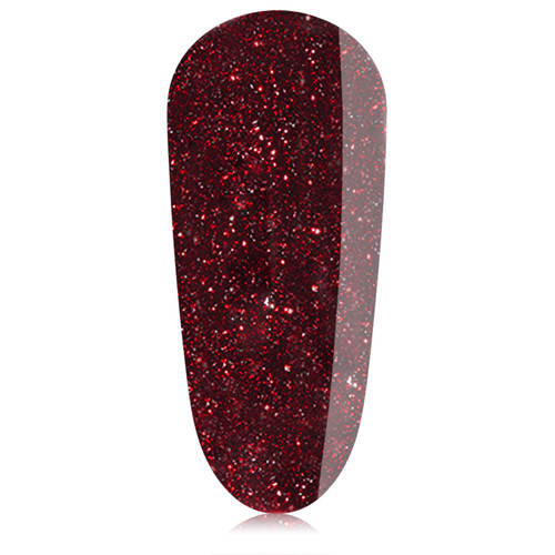 Rich burgundy gel nail polish by The GelBottle Inc. called "Rendezvous" featuring fine flashes of red and gold glitter throughout.