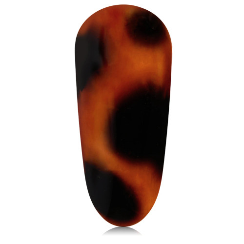 Tortuga nail art swatch showing tortoiseshell effect—amber and deep brown spots on a high‑shine, semi‑sheer gel finish.