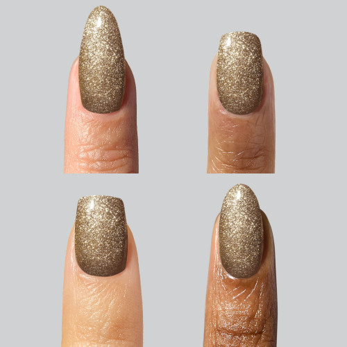 Four gel mani styles painted in Sleigh Magnetic by The GelBottle Inc: a deep magentic flashing gold holiday gel polish made 100% TPO-free & soak-off removal