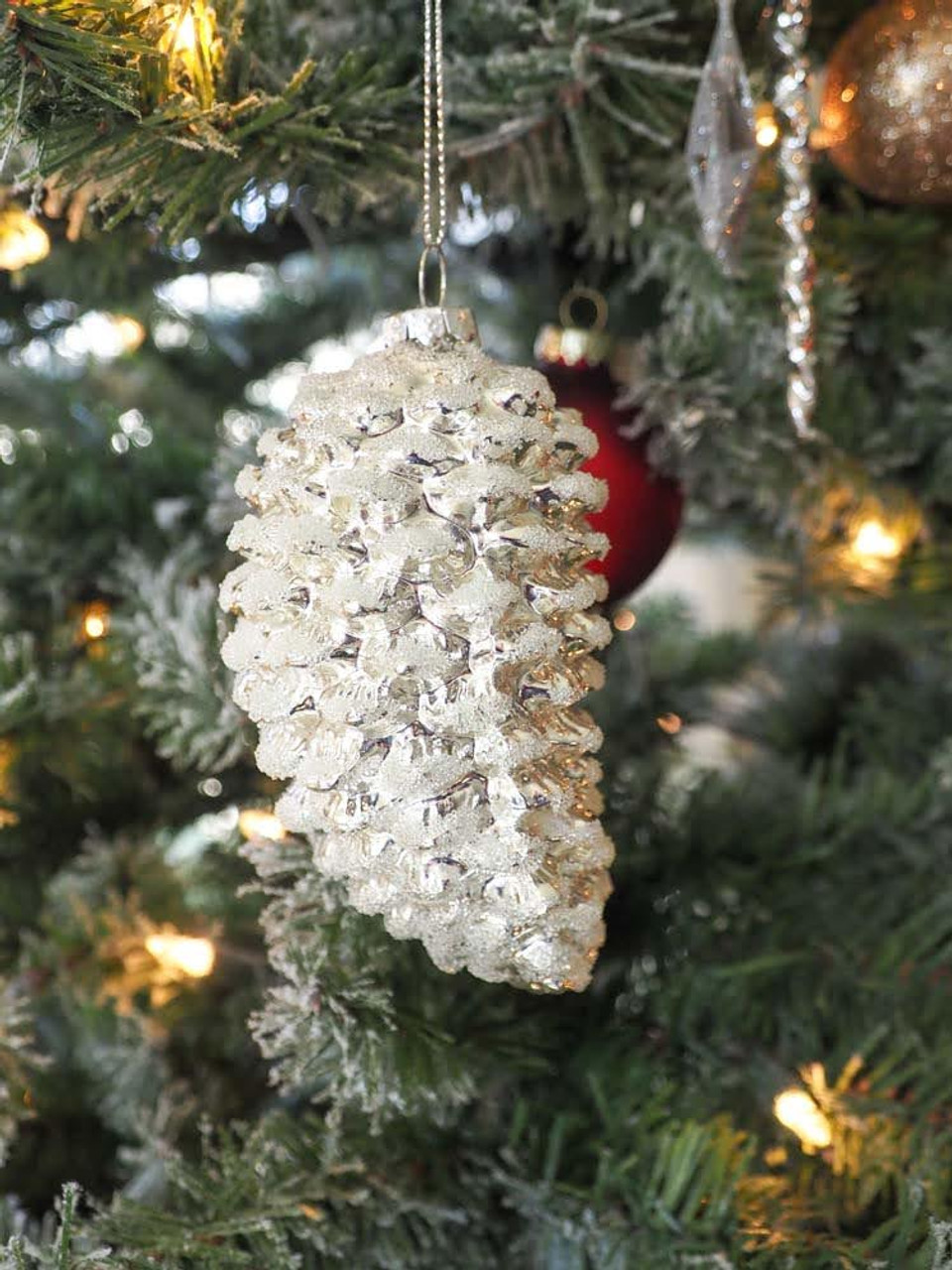 4 In Silver/White Pinecone Ornament