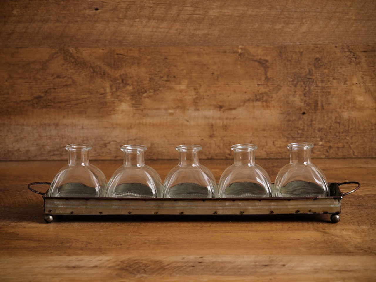 Decorative Metal Tray With Five Glass Vases Shop Miller St Boutique