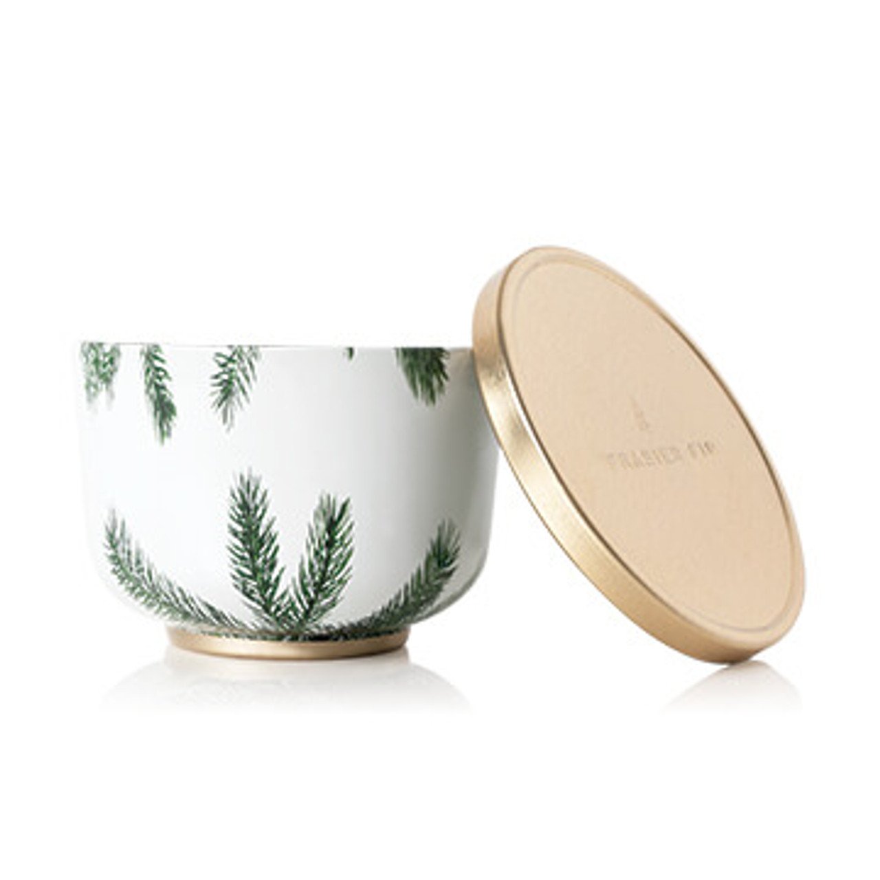 Thymes glass pine needle candle holder gold lid frasier fir