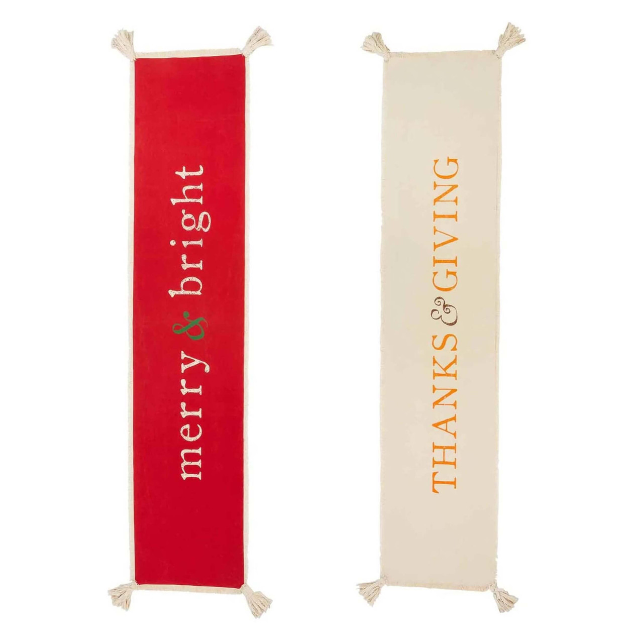 Mudpie Reversible Canvas Merry & Bright Thanks & Giving Table Runner