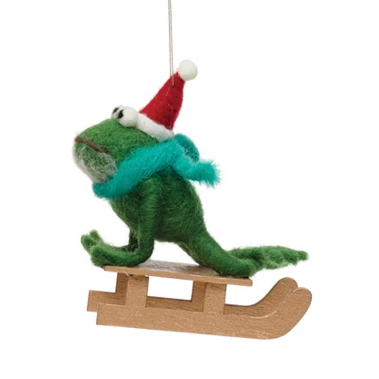Creative Co-op Wool Felt Frog Ornament Sled
