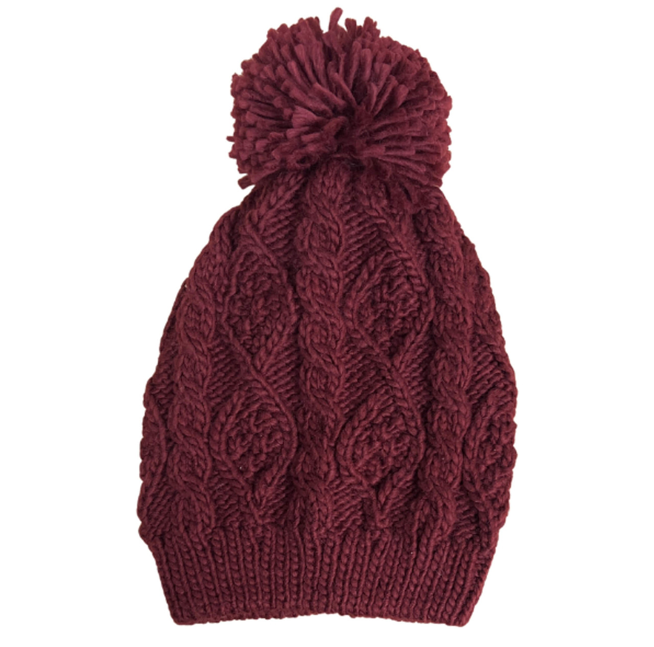 Lou and Co L.I.B. New York Cable Knit Beanie Winter Hat with Pom Burgundy