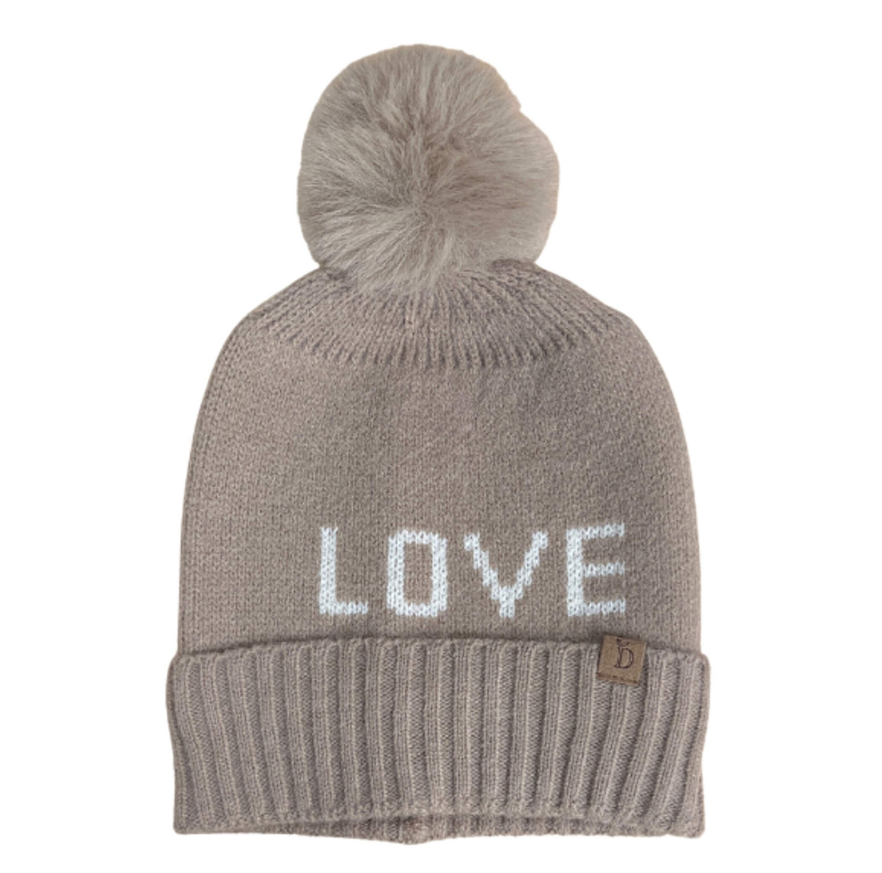 Do Everything In Love Winter Beanie Hat LOVE Taupe