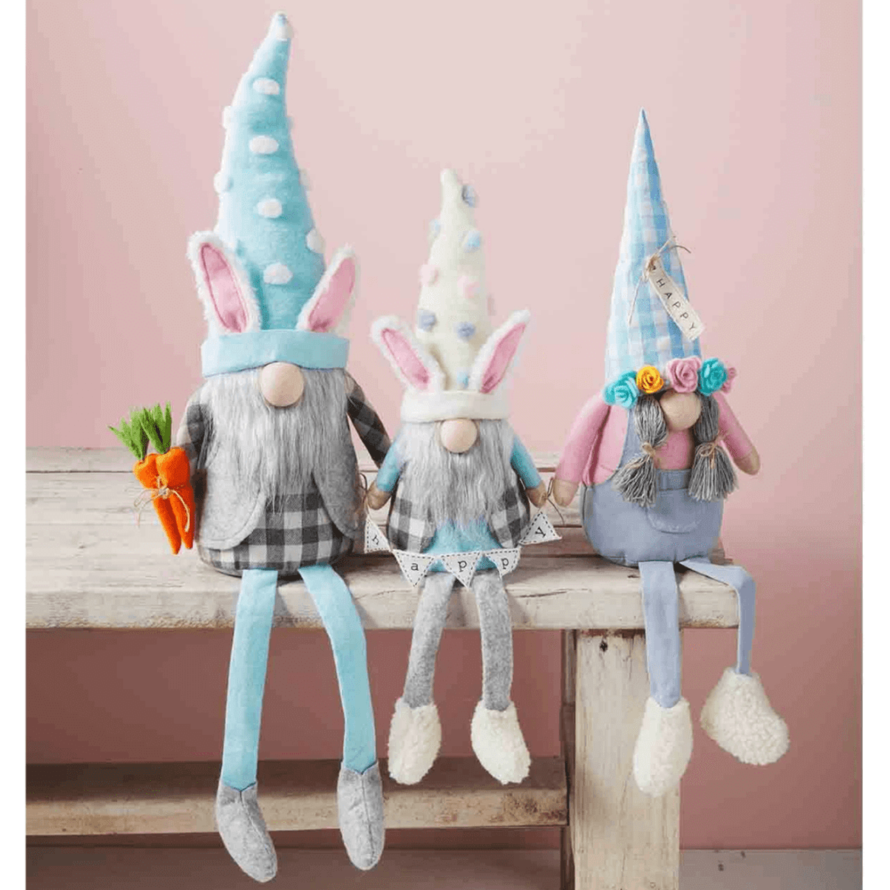 Mudpie Large Easter Dangle Leg Gnome Bunny Ears Carrots