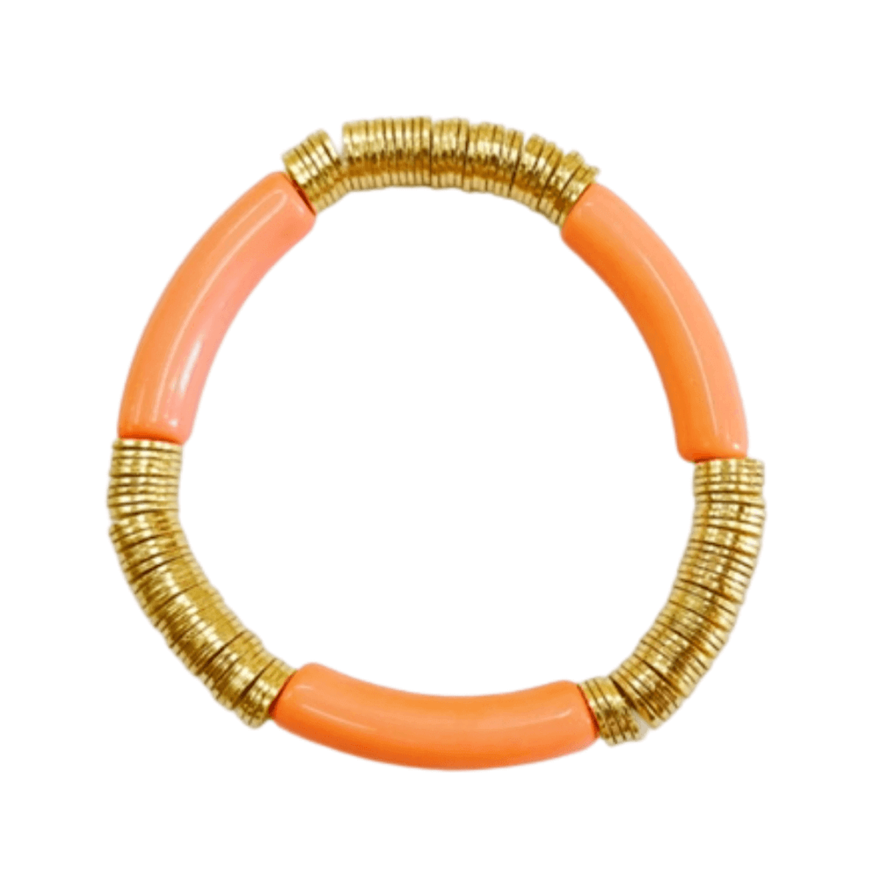 What's Hot Jewelry Bamboo Acrylic and Gold Disc Stretch Bracelet Tangerine