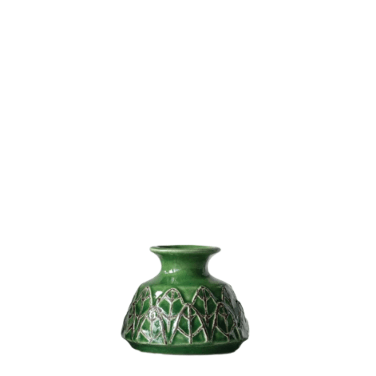 Creative Co-op Green Leaf Embossed Stoneware Vase Small