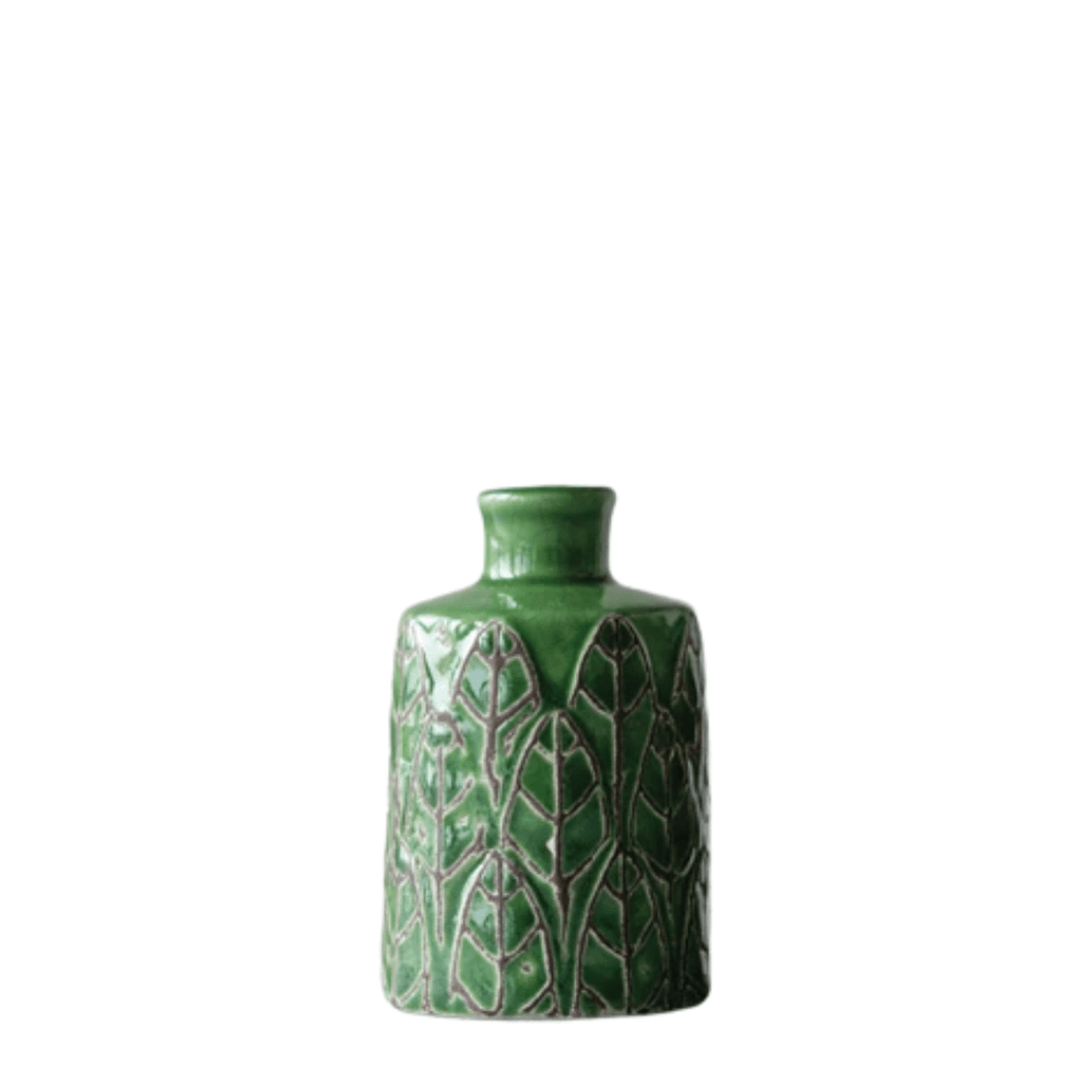 Creative Co-op Green Leaf Embossed Stoneware Vase Large