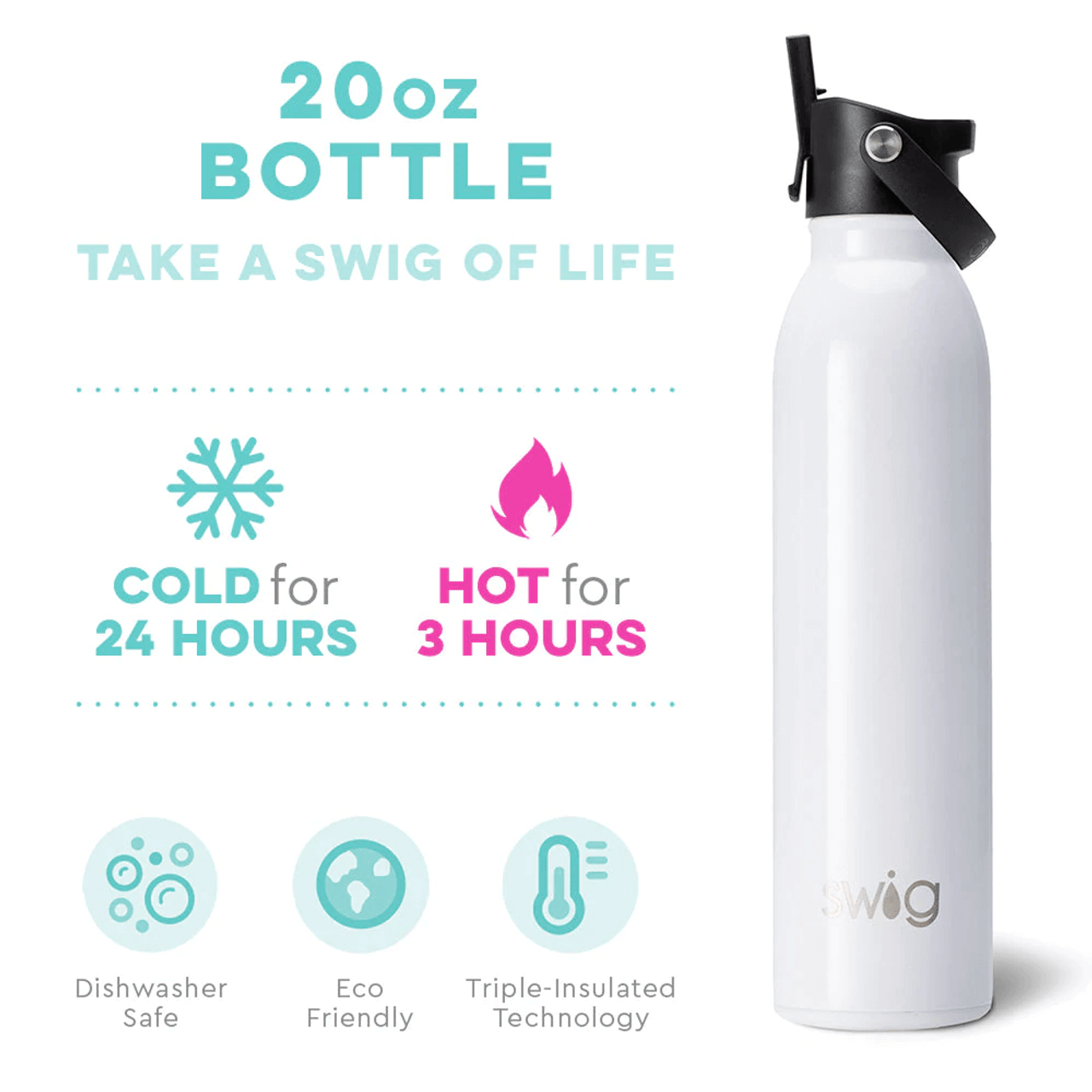 Swig Life 20oz Flip + Sip Bottle | Insulated Stainless Steel Water Bottle  with Straw | Royal