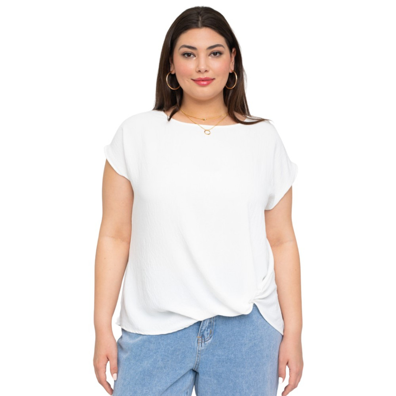 Gilli Solid Woven Tee Front Knot Detail White