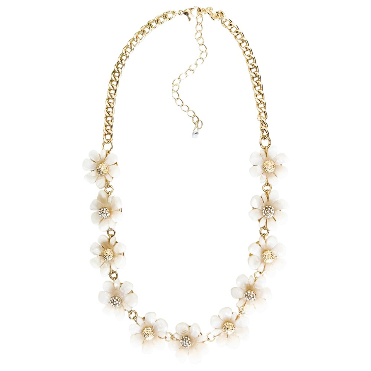Jen & Co Acetate Flower Chain Necklace Warm White