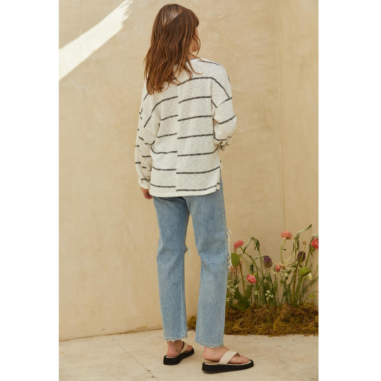 By Together Billie Stripe Sweater Top White Black