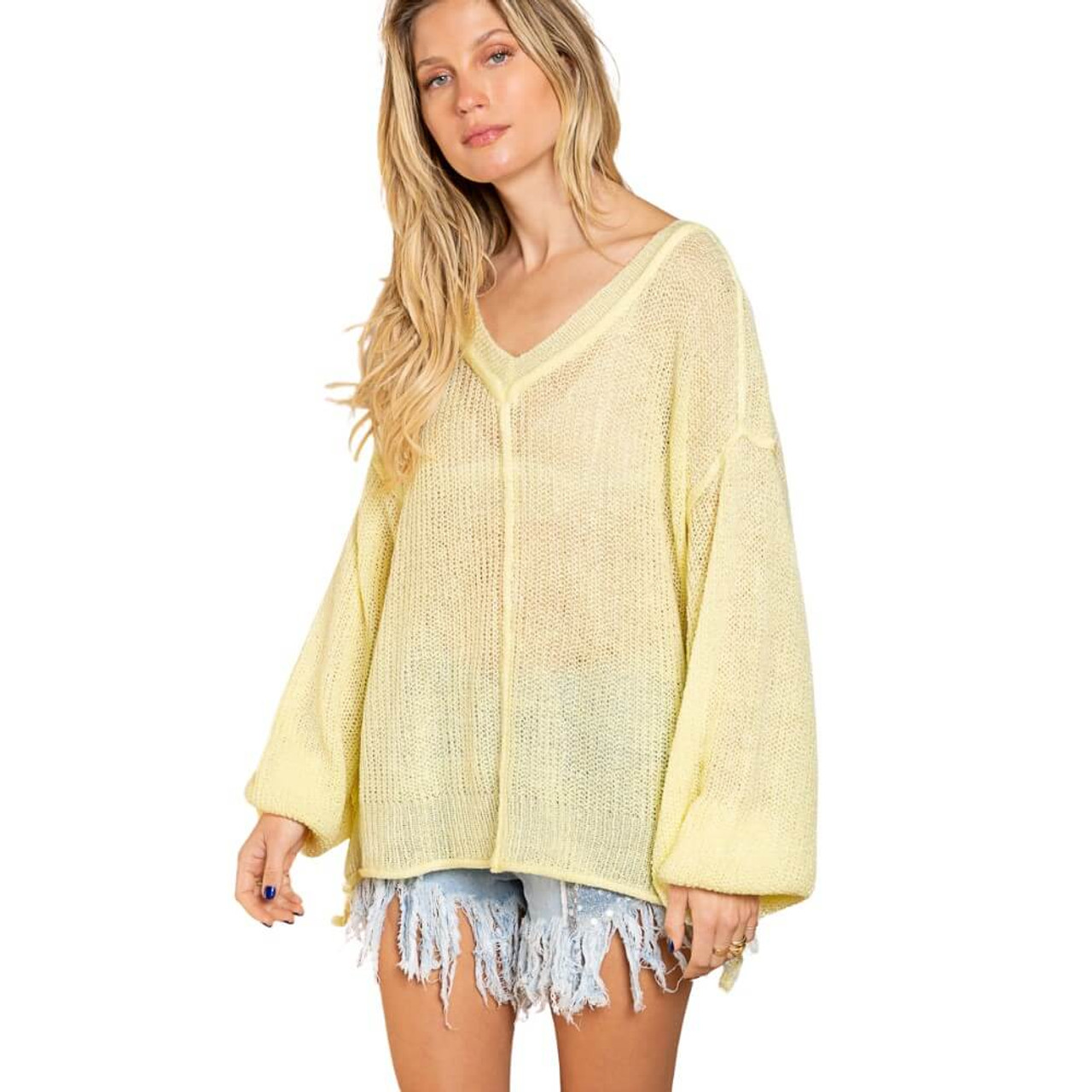 Pol V Neck Relaxed Light Sweater Yellow