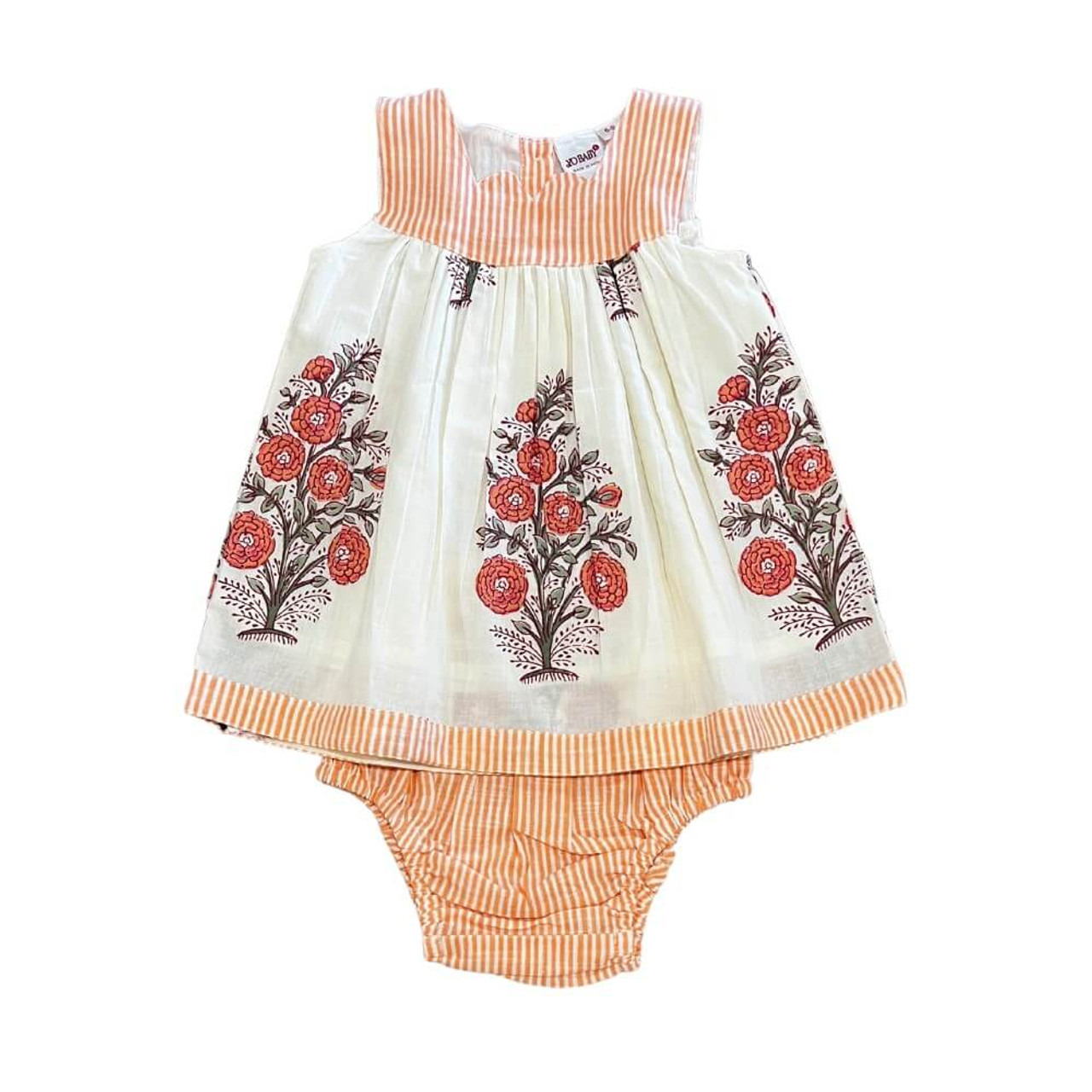Yo Baby Orange Cream Stripe Floral Dress