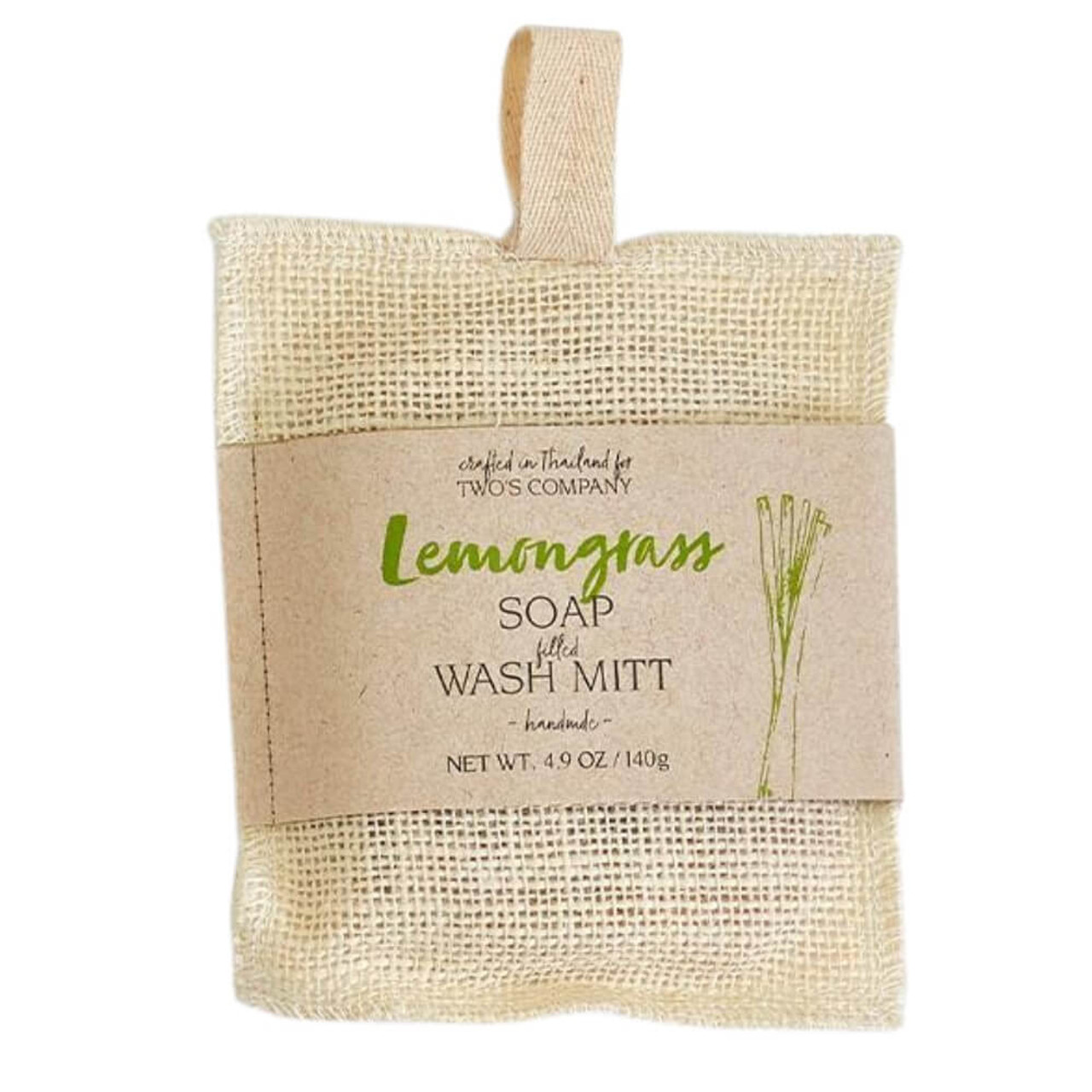 Two's Company Nature's Woven Exfoliant Bath Mitt with Handmade Soap Lemongrass