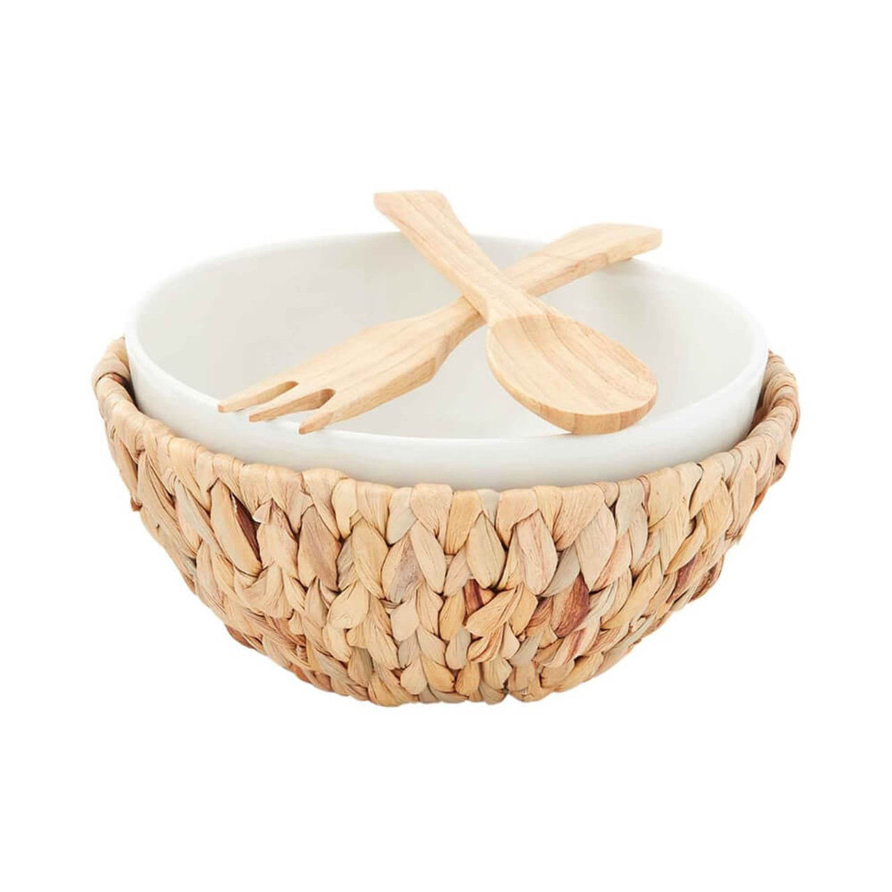 Mud Pie Hyacinth Basket Stoneware Bowl Salad Set