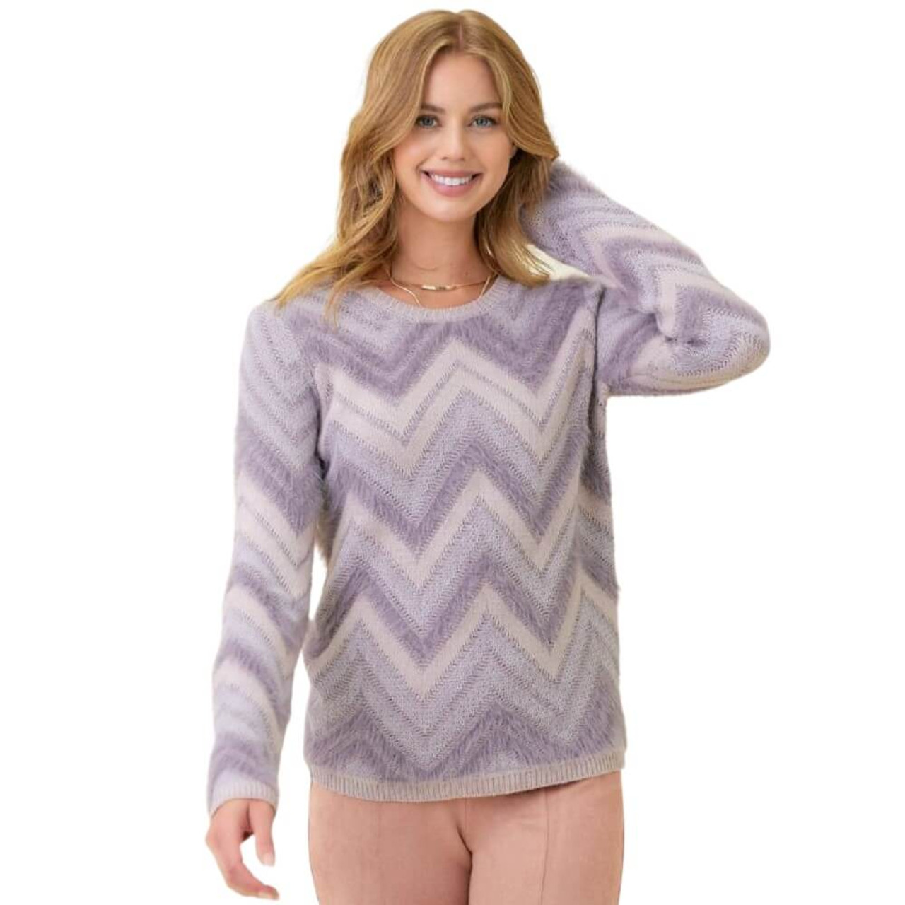 Mystree Zig Zag Fuzzy Sweater Lavender