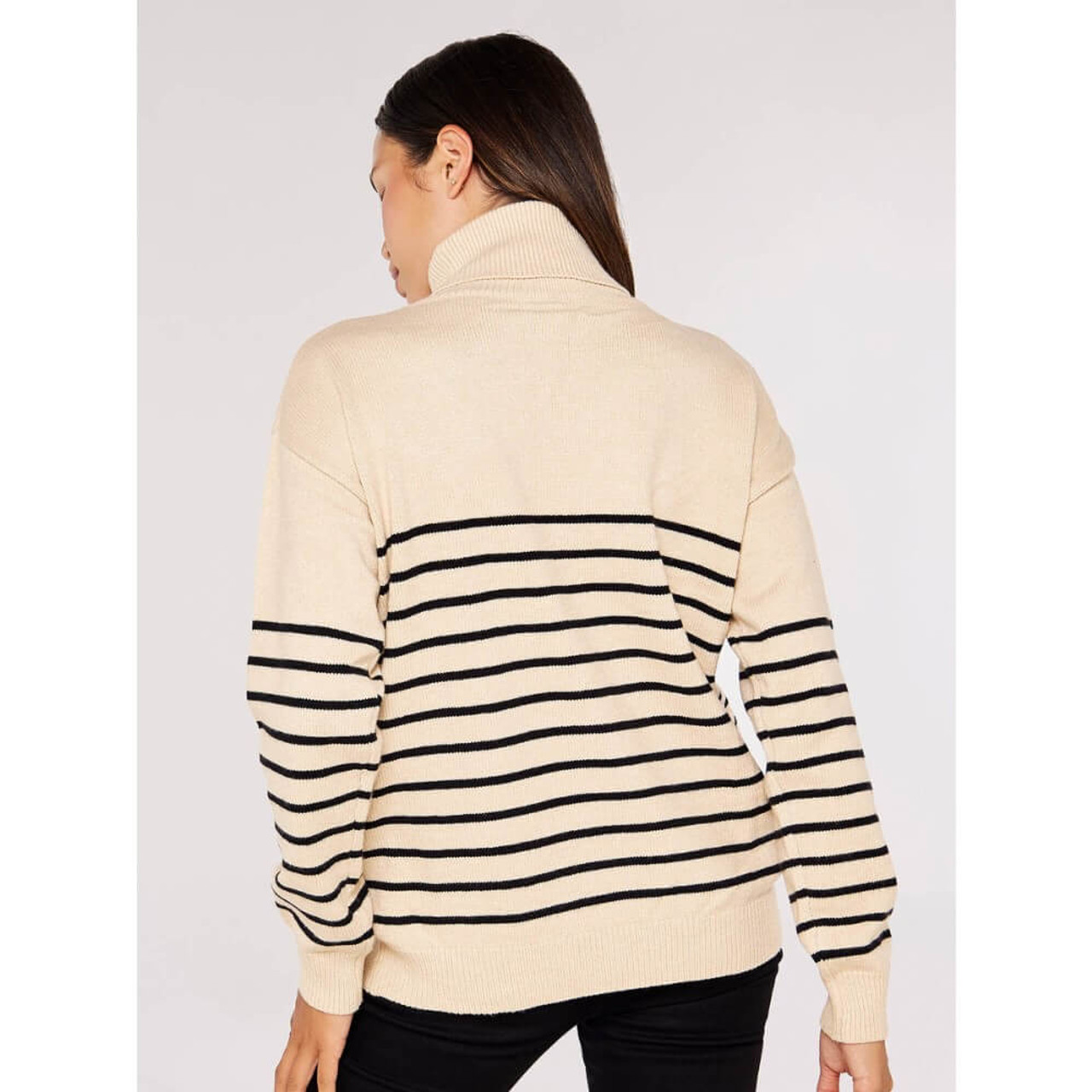 Apricot Striped Roll Neck Sweater Stone Black