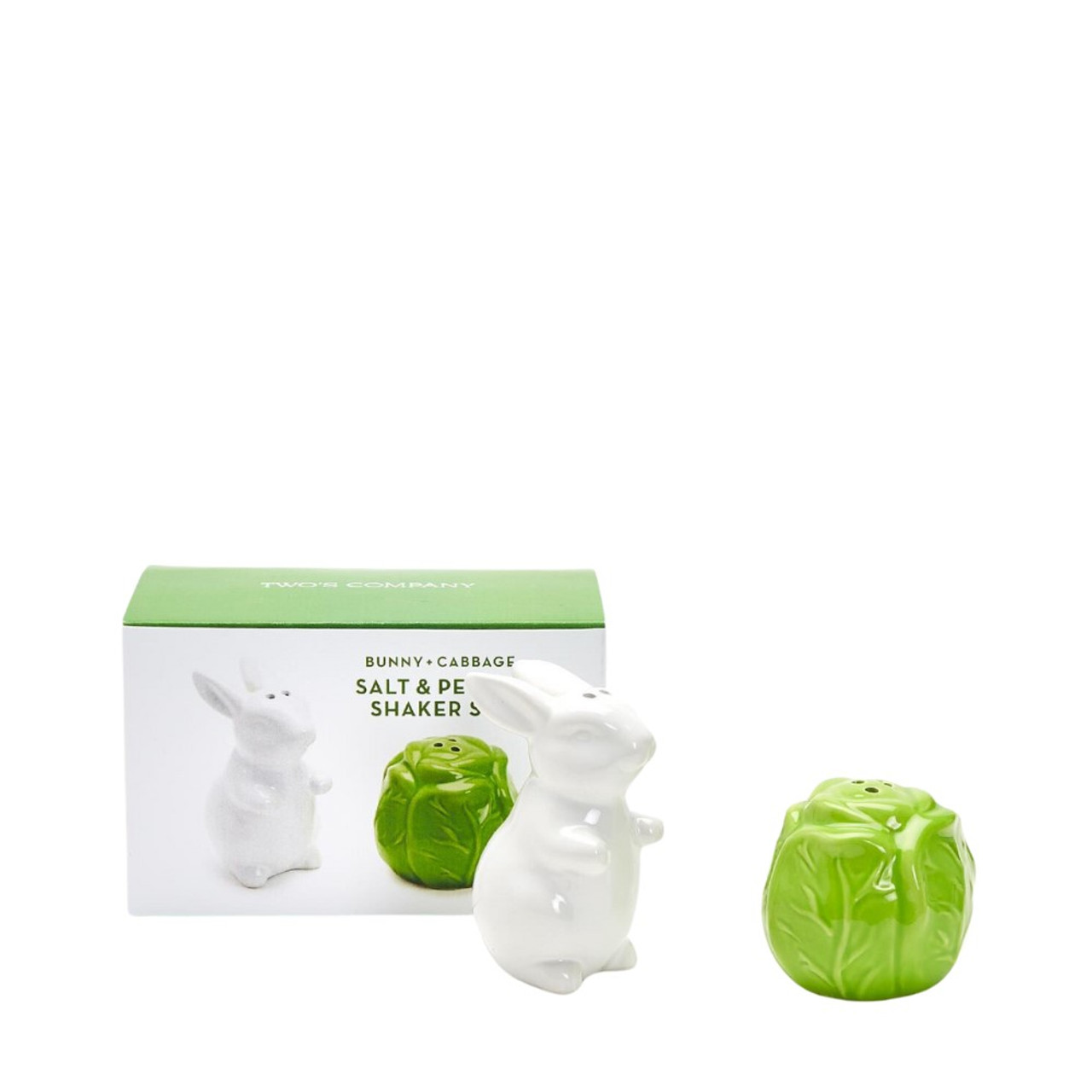 Two's Company Easter Bunny and Cabbage Salt and Pepper Shaker Set in Gift Box