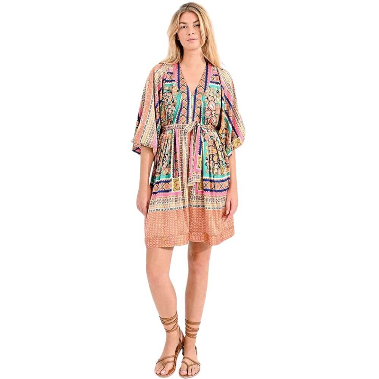 Molly Bracken Mini Belted Shirt Dress Multi Color