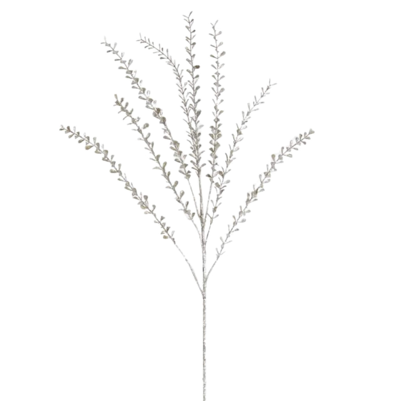 K & K Interiors Silver Glittered Stem W Mini Teardrop Leaves