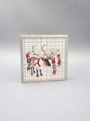 Plaid Reindeer Embellished Mini Framed Canvas
