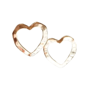 Shiny heart earrings with a little hammering for texture. Gold-dipped brass. Post back, 1 1/4"