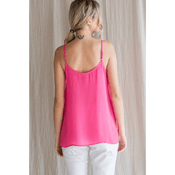 Jodifl Mesh Trim V Neck Tank Hot Pink