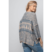 Easel Oversized Tribal Geometric Patterned Sweater Faded Teal