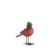 K & K Glittered Resin Cardinal Holly Hat Metal Legs