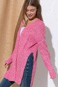Cozy Co Chenille Open Cardigan High Side Slits