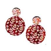 Lou & Co Leaf Print Round Earrings Pink Yellow Orange Burgundy