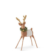 K & K Tan Wool Reindeer with Wreath and Bell