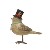 Creative Co Op Resin Bird with Hat and Metal Feet Top Hat Blue Tie