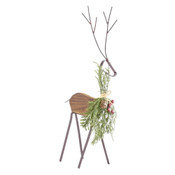 K & K Interiors Glittered Wood & Brown Metal Deer with Pine Berries Pinecone