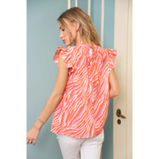 Voy Ruffle Sleeve Tie Back Print Blouse Coral Pink Zebra Tiger