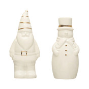 Creative Co Op White Gold Ceramic Salt and Pepper Santa Snowman