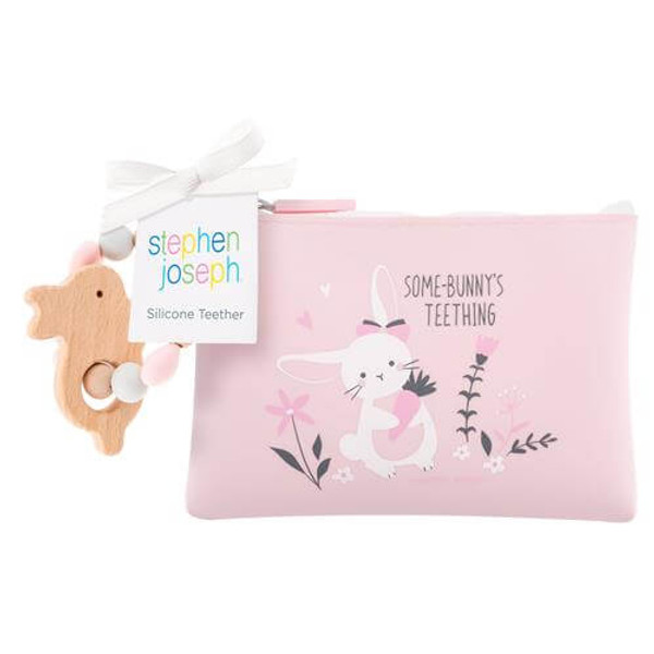 Stephen Joseph silicone wood bunny teether pouch Stephen Joseph silicone wood bunny teether pouch