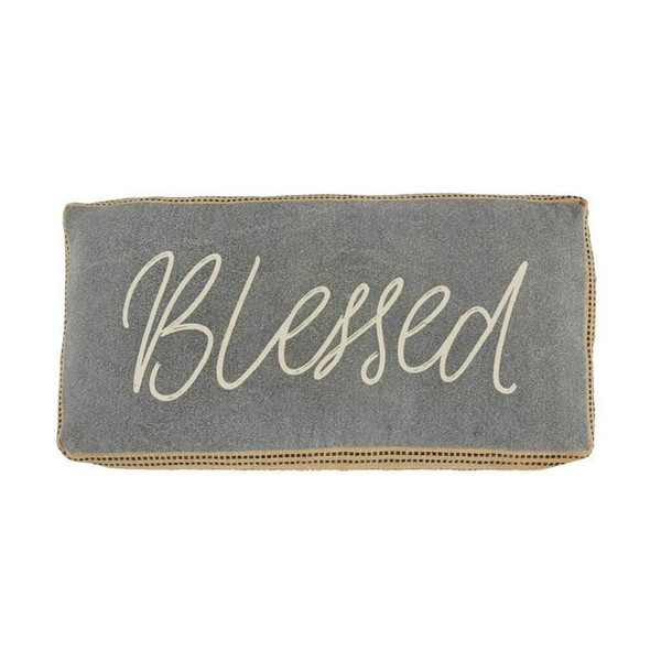 Mudpie Canvas Jute Pillow Gray Blessed Mudpie Canvas Jute Pillow Gray Blessed