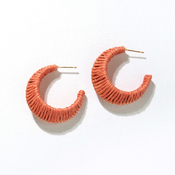 Ink + Alloy Coral Raffia Wrapped Hoop Earrings Ink + Alloy Coral Raffia Wrapped Hoop Earrings