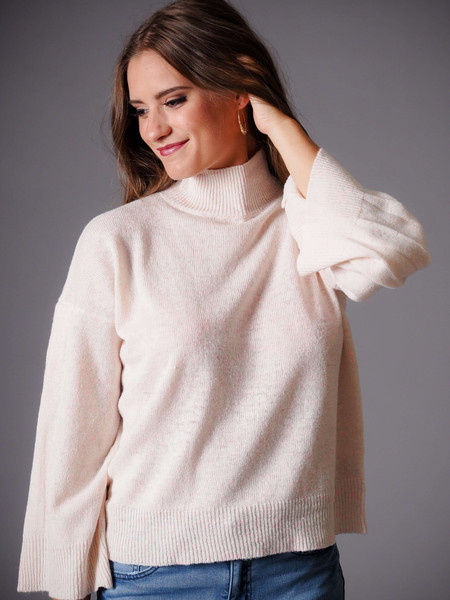 cream mock turtleneck sweater with pink confetti cream mock turtleneck sweater with pink confetti