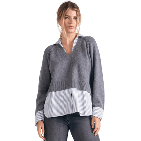 Soraya Sweater Top Grey Stripe Soraya Sweater Top Grey Stripe
