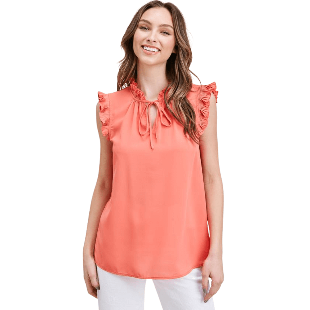Faith Coral Pleated Top - Miller St. Boutique