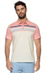 Millville Chest Blocked Striped Slub Polo - Natural/coral