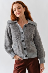 Boucle Button Down Collared Cardigan - Grey